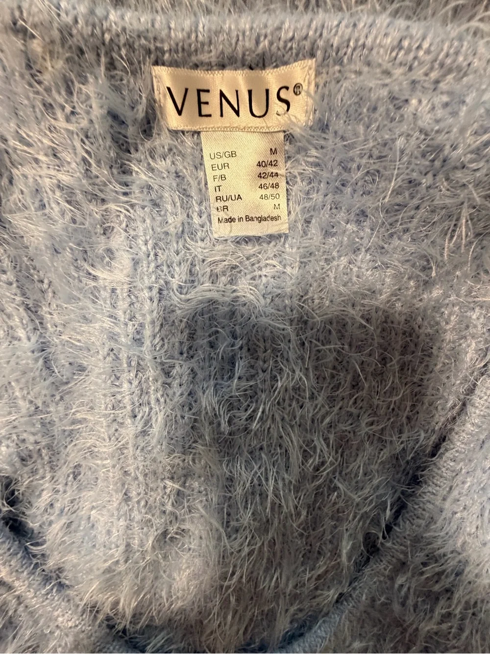 VENUS Light Blue Fuzzy Open Shoulder Scoop Neck Sweater